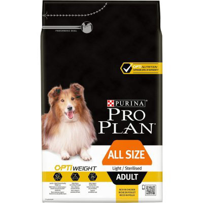 PURINA PRO PLAN All Sizes Adult Light/Sterilised OPTIWEIGHT s kuřetem 3 kg