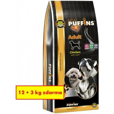 Puffins Adult s masovou náplní Krmivo pro psy 12+3kg zdarma