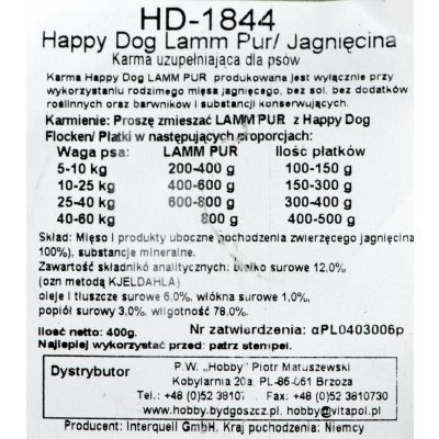 Happy Dog Lamm Pur Jehněčí 400 g